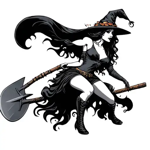 Sexy Witch Riding Shovel