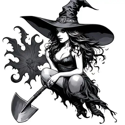 Sexy Witch Riding Shovel