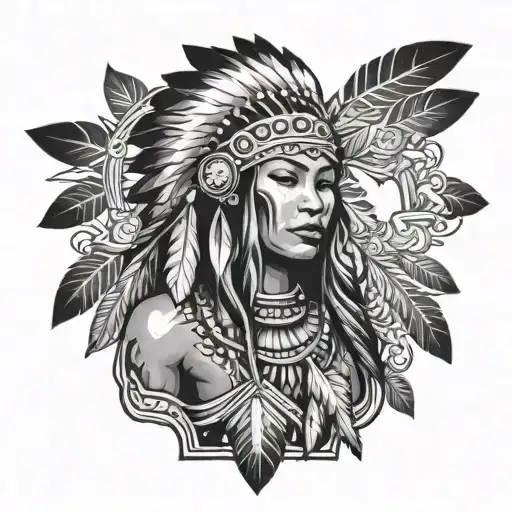 Native Woman Wearing A Head Dress