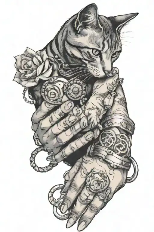 A Feminine Hand With Rings On It Holding A Cat Collar