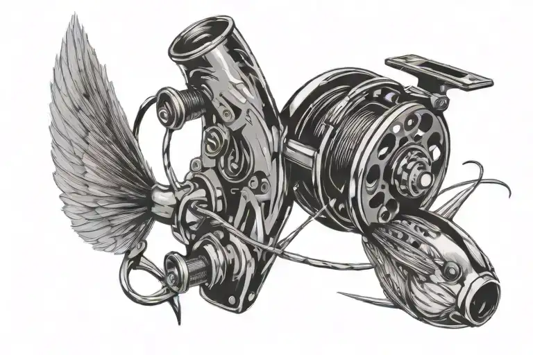 Fly Fishing Reel Intertwined With Flies