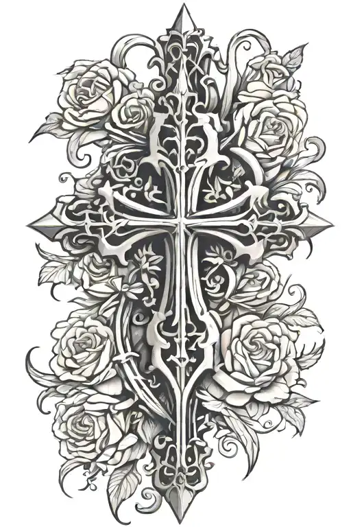Chrome Hearts Cross With Slight Roses And Crown Of Thorns