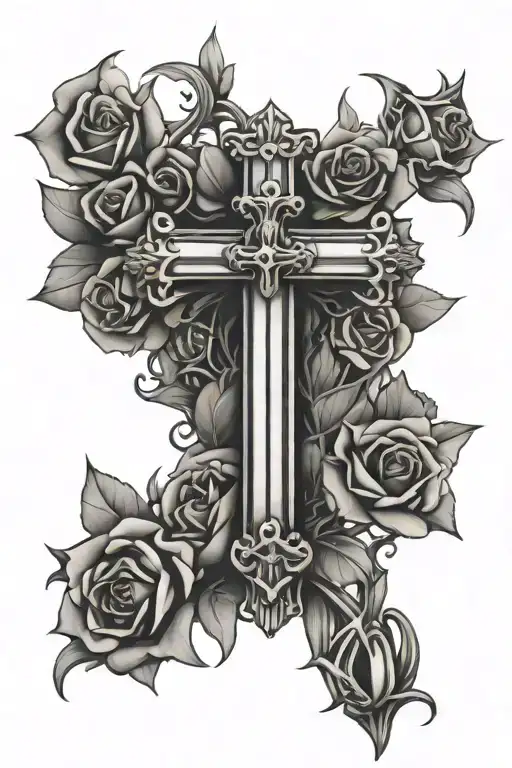 Chrome Hearts Cross With Slight Roses And Crown Of Thorns On The Top