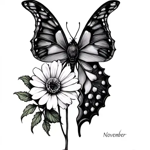 Half Lung Half Moth With November Birth Flower Blooming