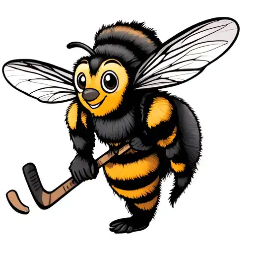 Cartoon Bee Holding Hockey Stick