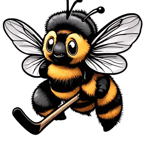 Cartoon Bee Holding Field Hockey Stick