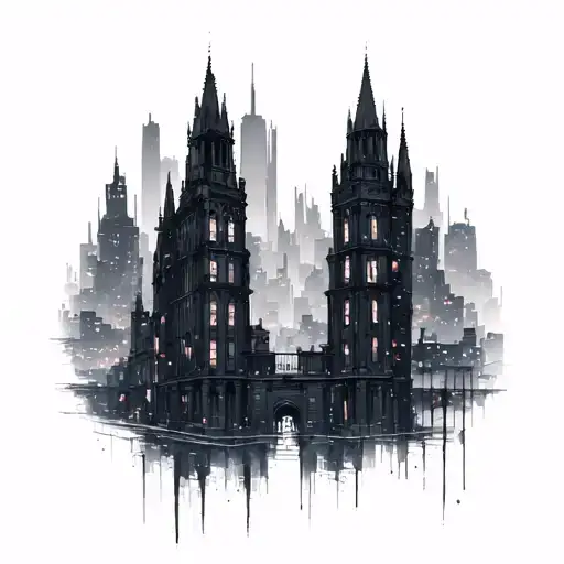 City Night With Windows And Delicate Cybercigilism And Gothic