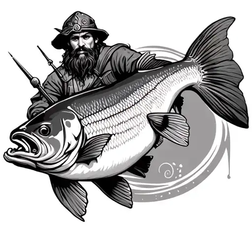 Viking Style Carp Fisherman Fishing Scene