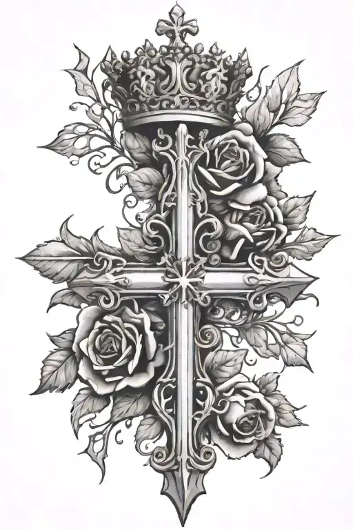 Chrome Hearts Cross With Slight Roses And Crown Of Thorns