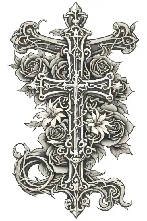 Chrome Hearts Cross With Slight Roses And Crown Of Thorns