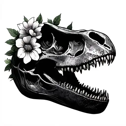 T Rex Skull With Flowers