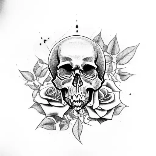 Skull Overgrown With Trees And Garden Rose