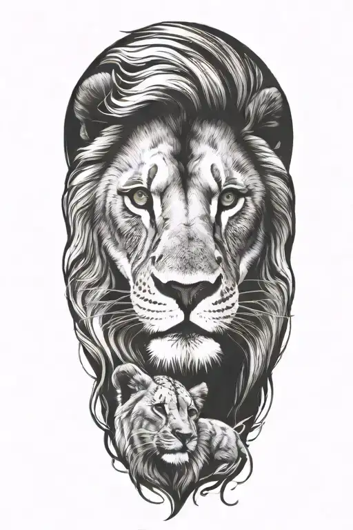 Lion And Cub Half Face