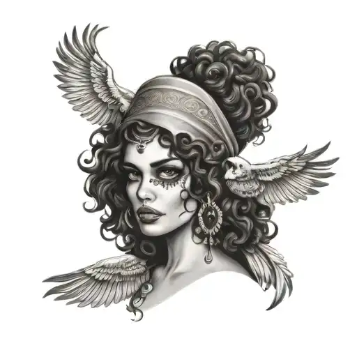 Gypsy Phoenix Skull Woman Curly Hair