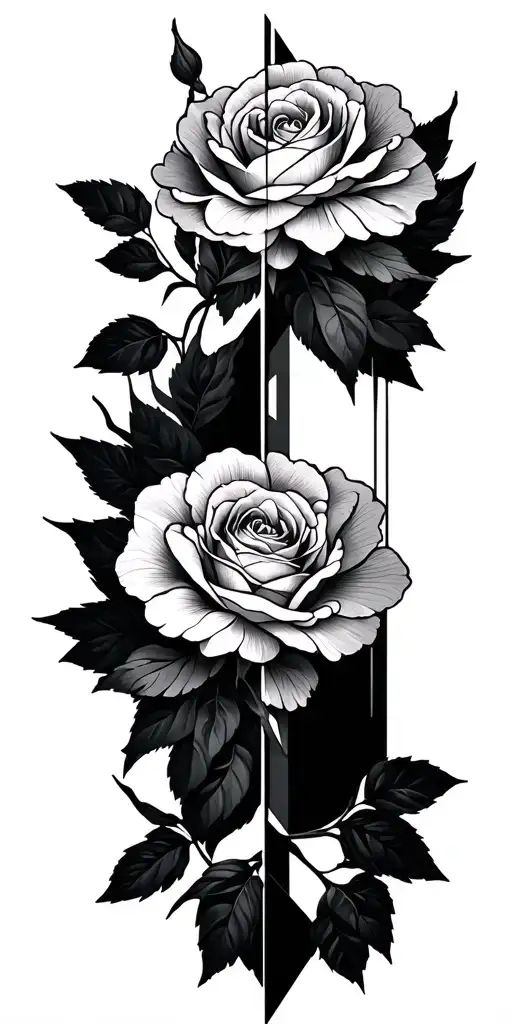 Geometric Arm Sleeve With Negative Space Carnations And Roses