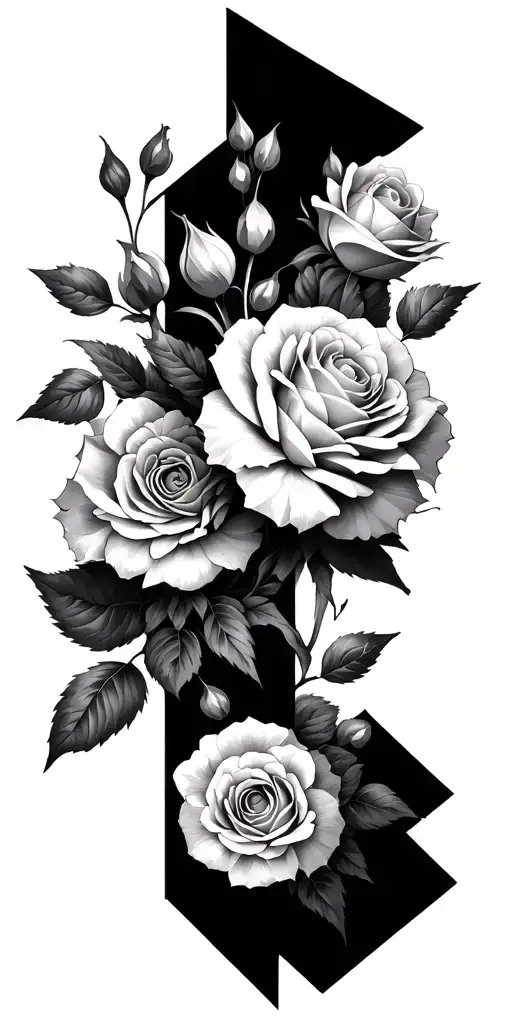 Fine Geometric Arm Sleeve With Negative Space Carnations And Roses