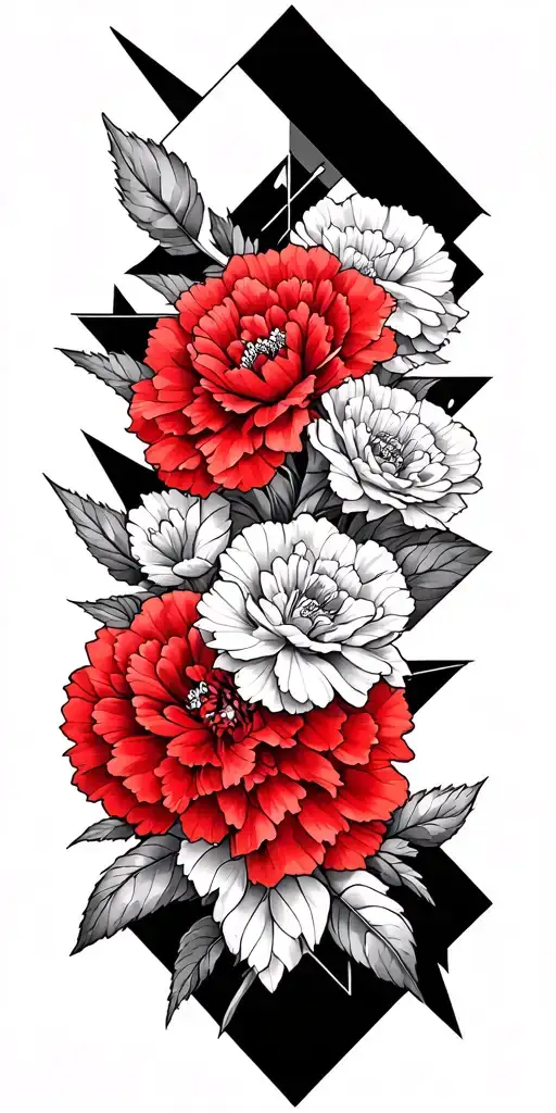 Fine Geometric Arm Sleeve With Negative Space Carnations Blended With Geometric Triangles