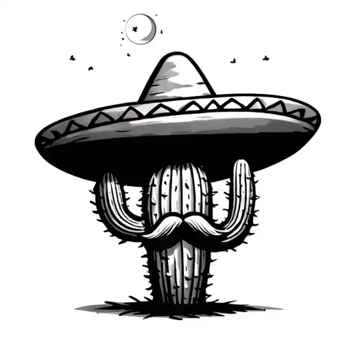 Animated Cactus With Sombrero And Mustache In Moonlight