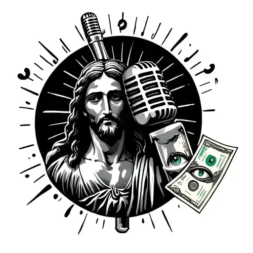 Music Microphone And Hesus Christ And Eye On My Hand And Money
