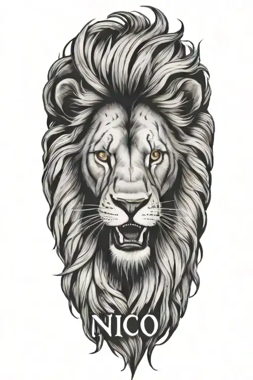 A Lion Roaring With The Name 'Nico' Integrated Into Its Mane
