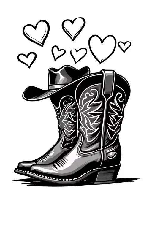 Cowboy Boots With Cowgirl Hat With Hearts