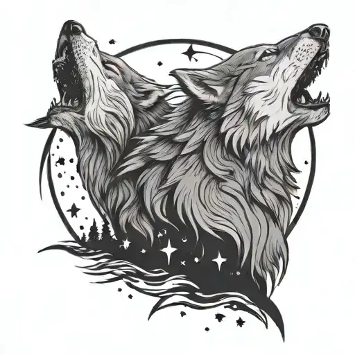 Night Sky With Stars And Wolf Head Kartal Standing Side By Side