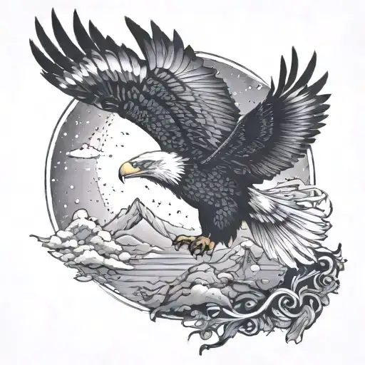 An Eagle Hunting Under The Moonlight On A Starry Night