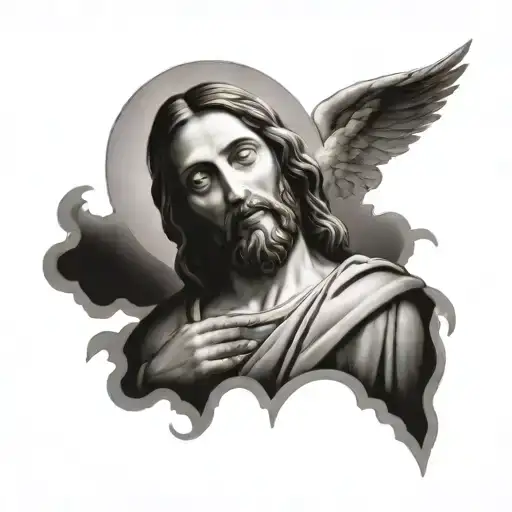 A Tattoo With A Jesus Of Mercy From The Shoulder To The Elbow