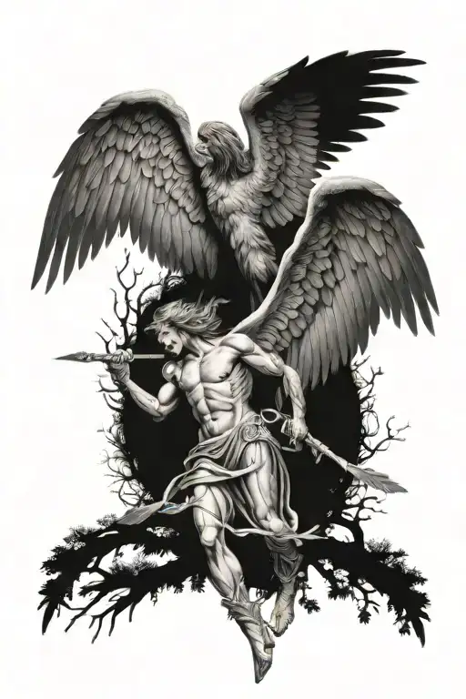Archangel In The Forest Background Black Grey