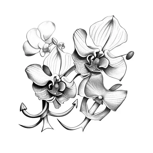 Anchor With 2 Orchid Flowers