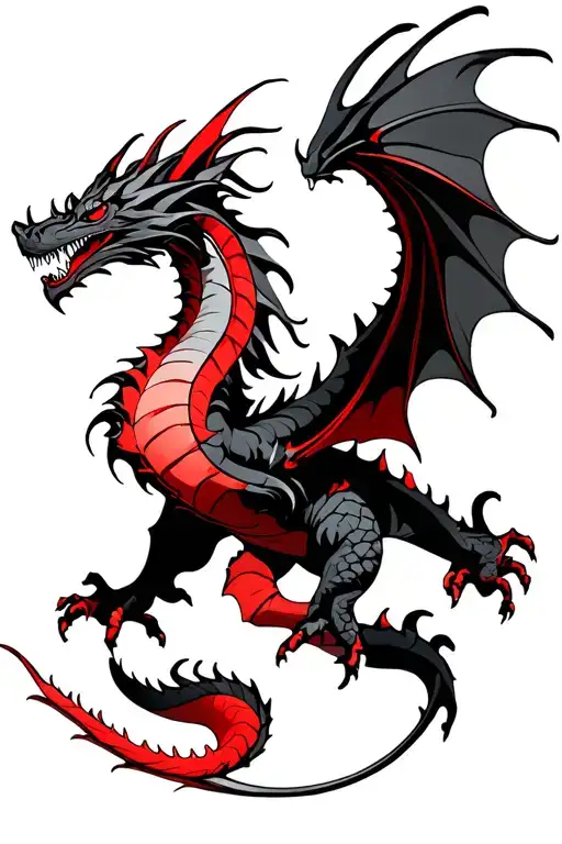 Black And Red Dragon Flying