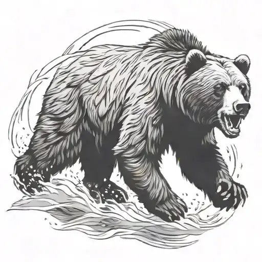 Grizzly Bear Running And Roaring