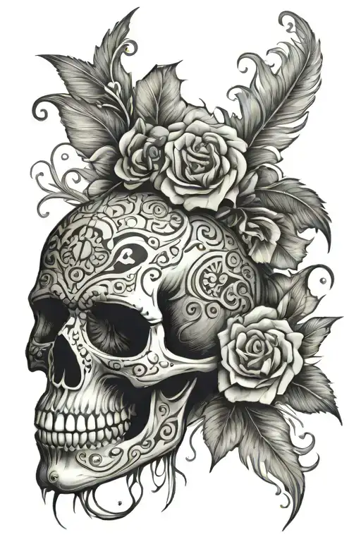 Half Sugar Skull Half Decayed Skull