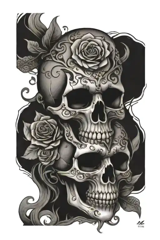 Half Sugar Skull Half Decayed Skull