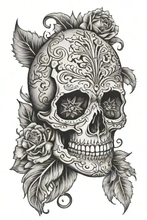 Half Sugar Skull Half Decayed Skull