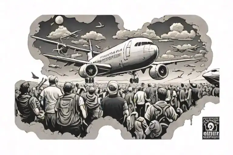 Crowd Watching Airplane In The Sky