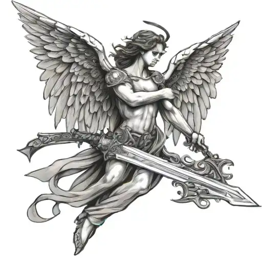 Fallen Angel With Wings With Sword
