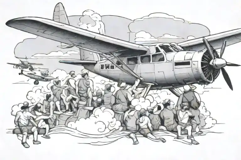 Crowd Watching Small Airplane In The Sky Doing Aerobatcs