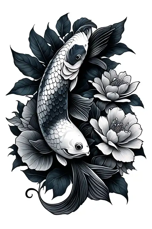 Koi Fish And Flowers