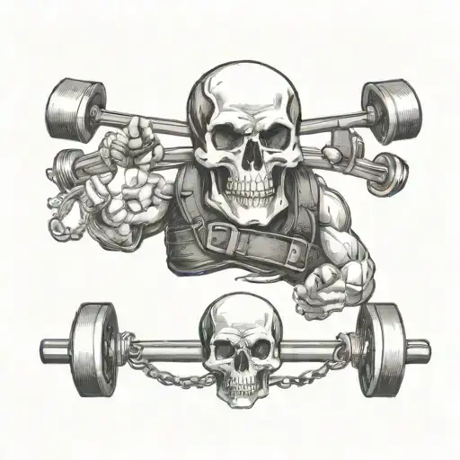 A Skull Wearing A Weightlifting Belt Surrounded By Hunting Gear