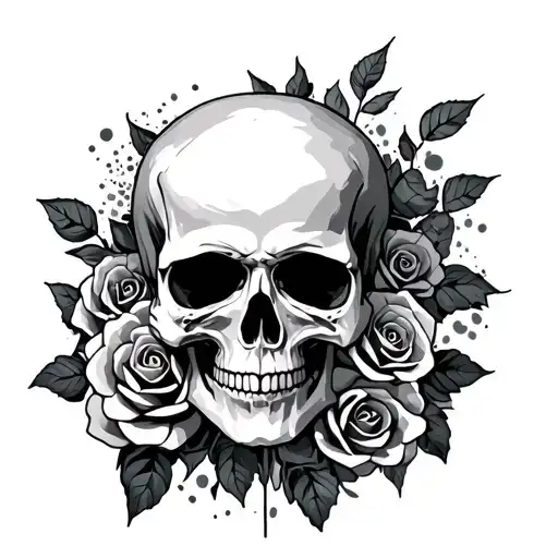 Skull Surrounded With Roses And Sandstone