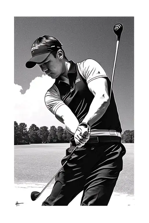 Create A Minimalist Line Drawing Of A Golfer In Action