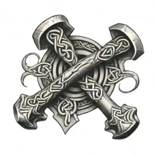 2 Hammers Crossed In A Celtic Style