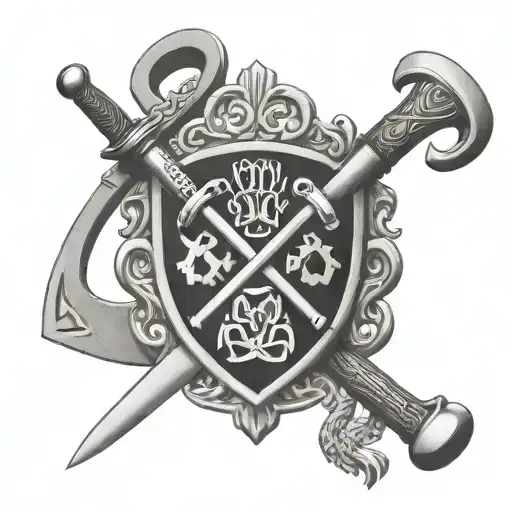 Coat Of Arms So Elaborated With 2 Hammers Crossed In A Celtic Style Inside