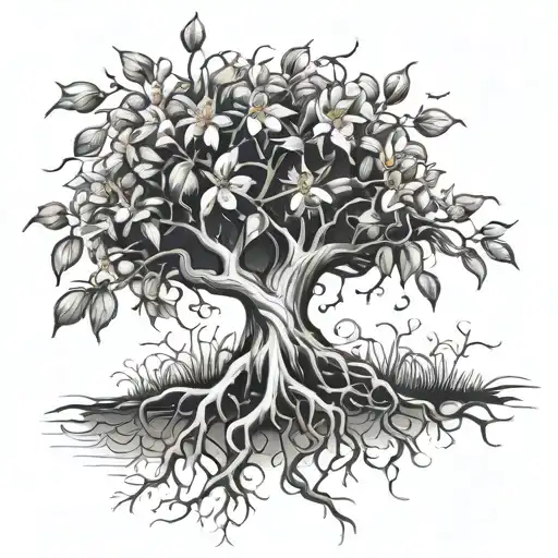 Orange Blossom Tree With Roots Reaching Deep