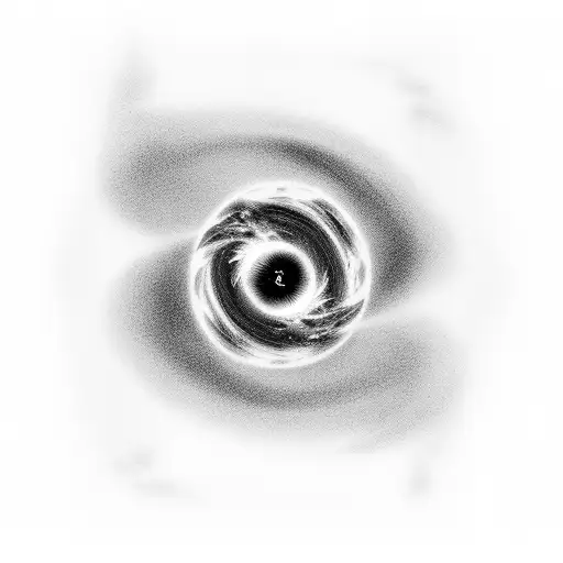 A Surreal Black And Grey Tattoo Of A Sunset Merging Into A Black Hole