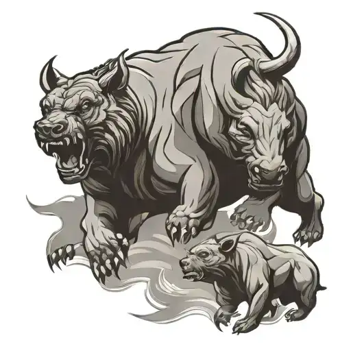 A Stylized Bull And Bear Engaged In A Fierce Trading Battle