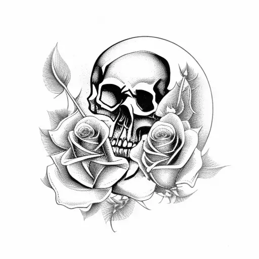 Skull And Roses And Clock