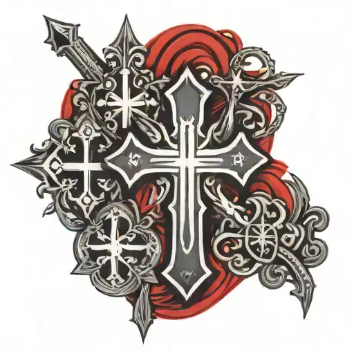 Four Black Crosses On Red Background