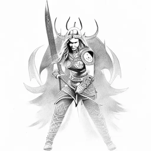 Female Viking Fighting Demon